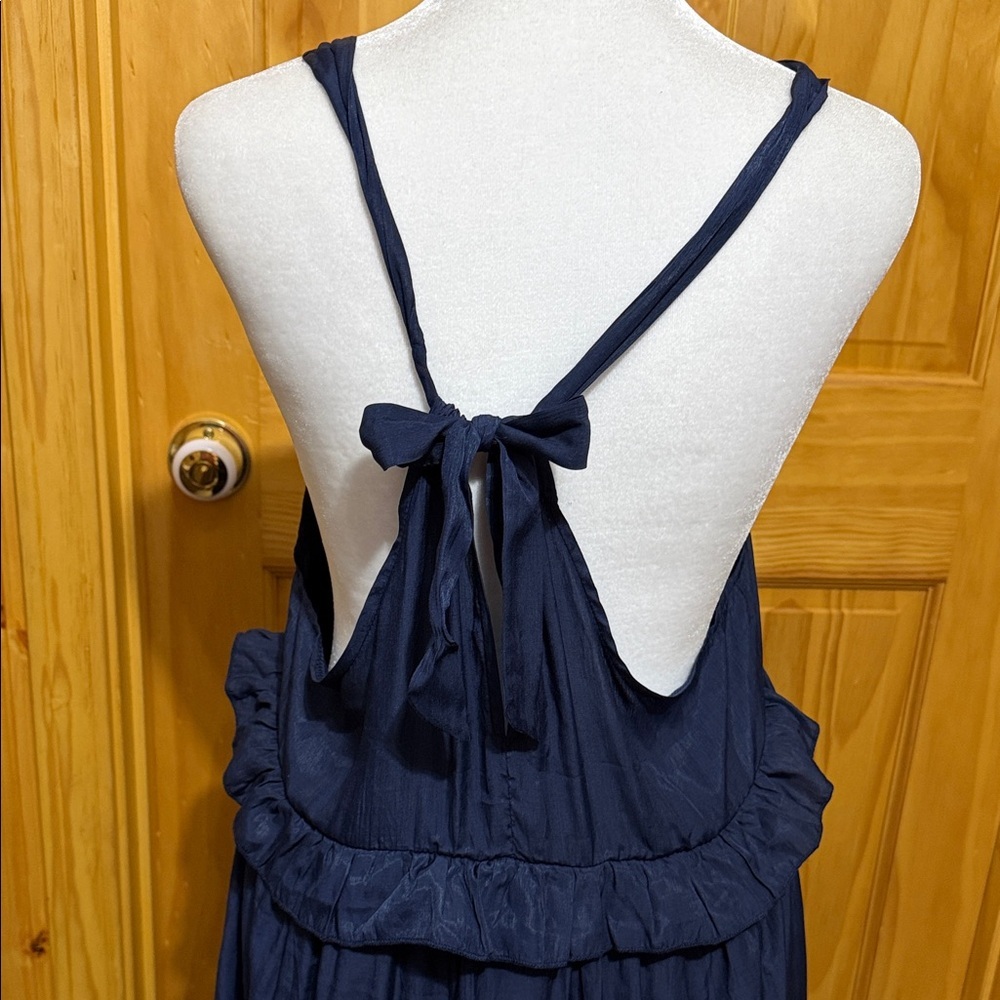 Blue Halter Ruffle Tiered Maxi Dress, Tied Keyhole Opening in Back, Size Small. - Picture 6 of 13